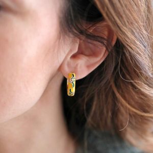 Earrings | Mustard Cloisonné Hoop Earrings in Gold – Womens Earrings Earrings