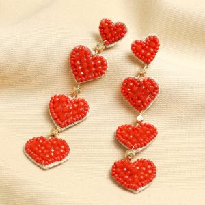 Earrings | My Doris Red Beaded Heart Drop Earrings – Womens Earrings Earrings