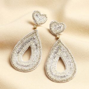 Earrings | My Doris Silver Teardrop Heart Beaded Drop Earrings – Womens Earrings Earrings