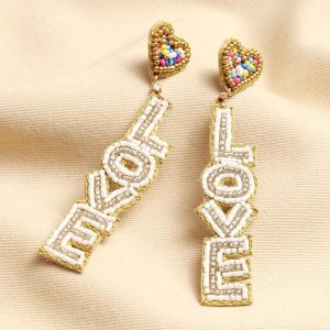 Earrings | My Doris White Beaded Love Drop Earrings – Womens Earrings Earrings