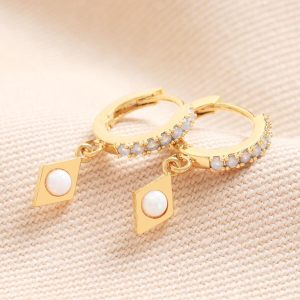 Earrings | Opal Diamond Huggie Hoop Earrings in Gold – Womens Earrings Earrings