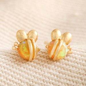 Earrings | Orange Opal Bee Stud Earrings in Gold – Womens Earrings Earrings