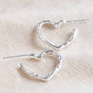 Earrings | Organic Finish Small Heart Hoop Earrings in Silver Silver – Womens Earrings Earrings