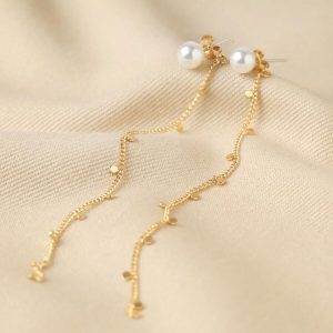 Earrings | Pearl and Chain Drop Stud Earrings in Gold – Womens Earrings Earrings