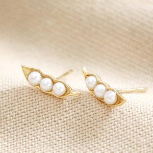 Earrings | Pearl Three Peas in a Pod Stud Earrings in Gold – Womens Earrings Earrings