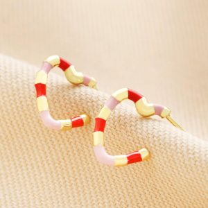 Earrings | Pink and Red Enamel Striped Heart Hoop Earrings – Womens Earrings Earrings