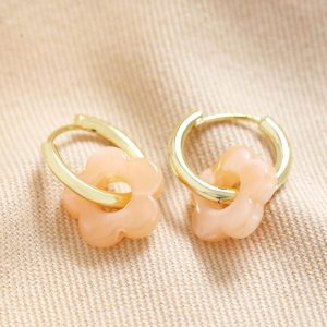 Earrings | Pink Flower Charm Hoop Earrings in Gold – Womens Earrings Earrings