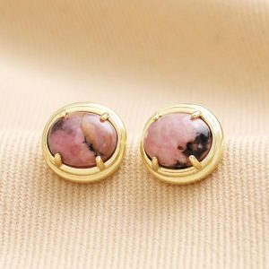 Earrings | Pink Semi-Precious Stone Stud Earrings in Gold – Womens Earrings Earrings