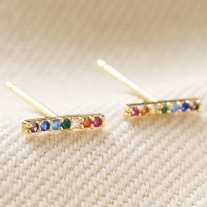 Earrings | Rainbow Crystal Bar Stud Earrings in Gold – Womens Earrings Earrings