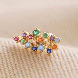 Earrings | Rainbow Crystal Cluster Barbell Earring in Gold – Womens Earrings Earrings