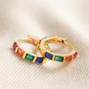 Earrings | Rainbow Huggie Hoop Earrings in Gold – Womens Earrings Earrings