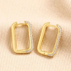 Earrings | Rectangular Crystal Hoop Earrings in Gold – Womens Earrings Earrings