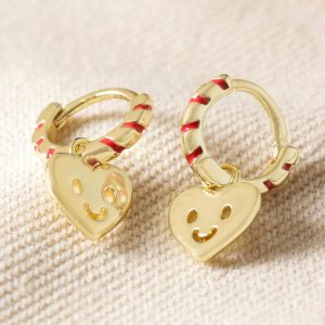 Earrings | Red and Gold Heart Face Huggie Hoop Earrings – Womens Earrings Earrings