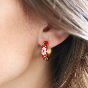 Earrings | Red Cloisonné Hoop Earrings in Gold – Womens Earrings Earrings