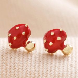 Earrings | Red Enamel Mushroom Stud Earrings in Gold – Womens Earrings Earrings