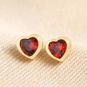 Earrings | Red Stone Heart Stud Earrings in Gold – Womens Earrings Earrings