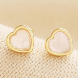 Earrings | Rose Quartz Heart Stud Earrings in Gold – Womens Earrings Earrings