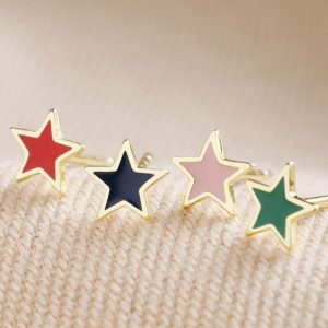 Earrings | Set of 4 Colourful Enamel Star Stud Earrings in Gold – Womens Earrings Earrings