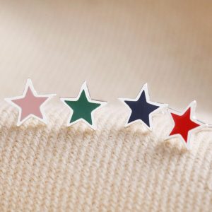 Earrings | Set of 4 Colourful Enamel Star Stud Earrings in Silver – Womens Earrings Earrings