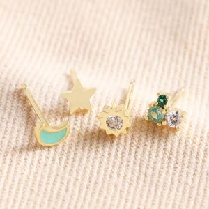 Earrings | Set of Four Crystal Celestial Stud Earrings in Gold – Womens Earrings Earrings