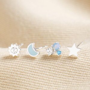 Earrings | Set of Four Crystal Celestial Stud Earrings in Silver – Womens Earrings Earrings