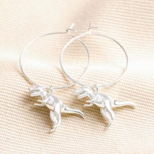 Earrings | Silver T-Rex Dinosaur Hoop Earrings – Womens Earrings Earrings