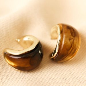 Earrings | Small Amber Resin Hoop Earrings in Gold – Womens Earrings Earrings