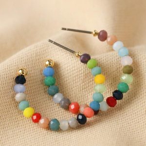 Earrings | Small Colourful Beaded Hoop Earrings in Gold – Womens Earrings Earrings