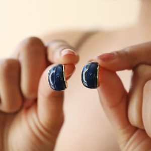 Earrings | Small Navy Resin Hoop Earrings in Gold – Womens Earrings Earrings