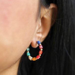 Earrings | Small Rainbow Beaded Hoop Earrings in Gold – Womens Earrings Earrings