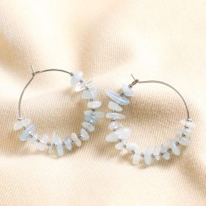 Earrings | Stainless Steel Blue Stone Chip Hoop Earrings – Womens Earrings Earrings