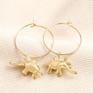 Earrings | Stegosaurus Dinosaur Hoop Earrings in Gold – Womens Earrings Earrings