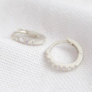 Earrings | Sterling Silver Crystal Huggie Hoop Earrings Silver – Womens Earrings Earrings