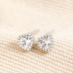 Earrings | Sterling Silver Diamante Heart Stud Earrings Silver – Womens Earrings Earrings