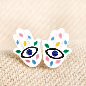 Earrings | Sterling Silver Enamel Hamsa Hand Stud Earrings – Womens Earrings Earrings