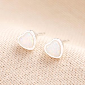 Earrings | Sterling Silver Opal Heart Stud Earrings – Womens Earrings Earrings