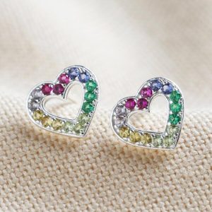 Earrings | Sterling Silver Rainbow Crystal Heart Stud Earrings – Womens Earrings Earrings