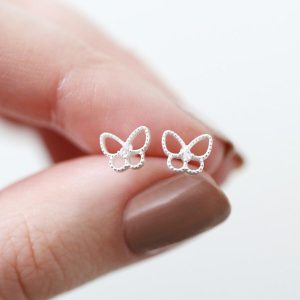 Earrings | Sterling Silver Sparkle Cut Butterfly Stud Earrings – Womens Earrings Earrings