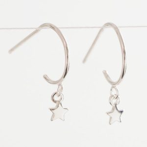 Earrings | Sterling Silver Star Charm Hoop Earrings – Womens Earrings Earrings