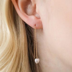 Earrings | Thread Through Pearl Chain Earrings in Gold – Womens Earrings Earrings