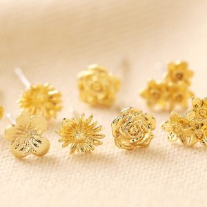 Earrings | Tiny Birth Flower Stud Earrings in Gold – Womens Earrings Earrings