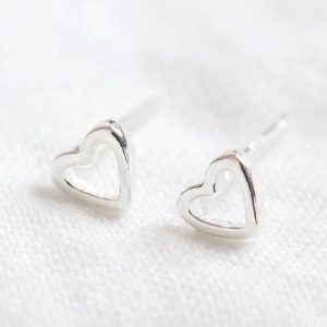 Earrings | Tiny Sterling Silver Heart Outline Stud Earrings – Womens Earrings Earrings