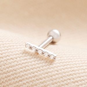 Earrings | Tish Lyon Solid White Gold Crystal Microbar Barbell – Womens Earrings Earrings