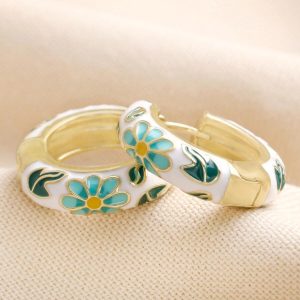 Earrings | White Cloisonné Hoop Earrings in Gold – Womens Earrings Earrings