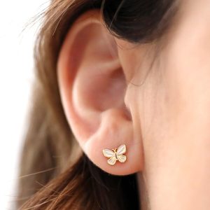 Earrings | White Enamel Butterfly Stud Earrings in Gold – Womens Earrings Earrings