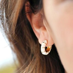 Earrings | White Geometric Enamel Hoop Earrings in Gold – Womens Earrings Earrings