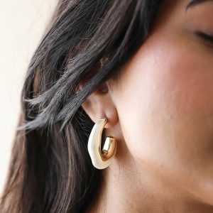 Earrings | White Molten Pearlescent Hoop Earrings in Gold – Womens Earrings Earrings