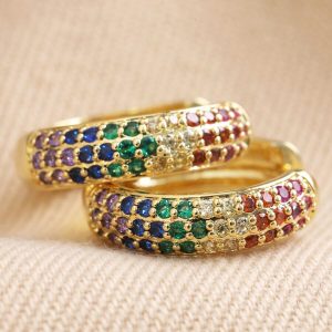 Earrings | Wide Rainbow Crystal Hoop Earrings in Gold – Womens Earrings Earrings