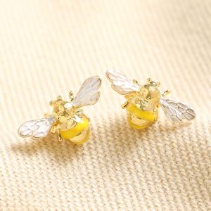 Earrings | Yellow Enamel Bee Stud Earrings in Gold – Womens Earrings Earrings