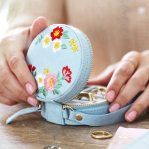 Jewellery Storage | Embroidered Flowers Mini Round Jewellery Case – Womens Jewellery Jewellery Storage